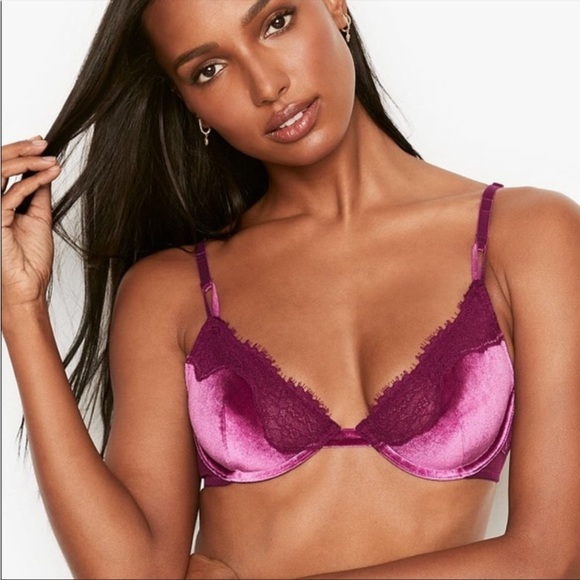 Victoria's Secret Other - Purple Pink 32DD VICTORIAS SECRET SEXY TEE UNLINED VELVET LACE TRIM DEMI BRA NWT